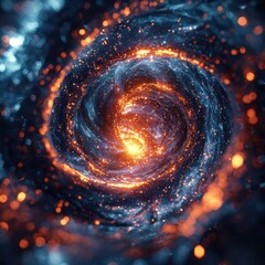 Poster - Dynamic abstract energy vortex with swirling particles digital art cosmic environment close-up view energy concept