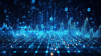 Poster - Glowing financial growth data visualization abstract digital grid tech environment futuristic viewpoint