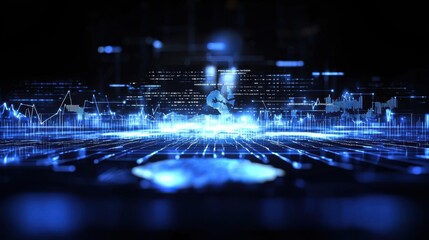 Poster - Dynamic data visualization of glowing blue pathways digital environment high-tech concept futuristic viewpoint