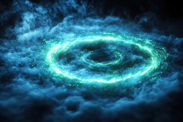 Poster - Dynamic green and blue light swirls digital art abstract background ethereal atmosphere aerial perspective creative concept