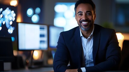 Poster - Smiling executive seated at a AI generated illustration