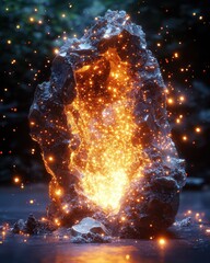 Poster - Geode eruption releasing glowing particles nature visual art indoor close-up magical concept