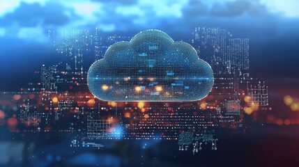 Poster - Modern cloud security and privacy solutions digital landscape infographic urban environment innovative viewpoint
