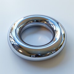 Poster - Shiny chrome torus ring on white background.