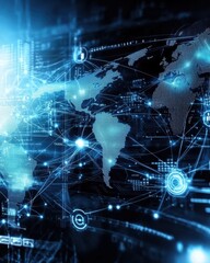 Poster - Global digital connectivity visualization technology environment infographic display closeup viewpoint abstract concept