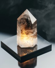Poster - Mysterious smoky quartz crystal emitting glow studio setting gemstone dark environment close-up view