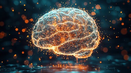 Poster - Illuminated brain concept visualization digital art abstract science futuristic environment close-up perspective