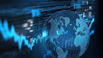 Poster - Dynamic digital financial globe with cryptocurrency data visualization technology environment global perspective
