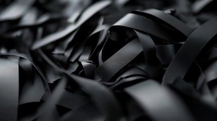 Poster - Close-up of shredded black material, abstract texture.