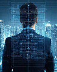 Poster - Data privacy awareness event for professionals urban setting modern poster digital environment futuristic concept