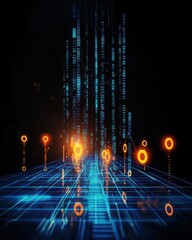 Poster - Dynamic data streams flowing vertically digital realm abstract visual futuristic environment high-tech viewpoint