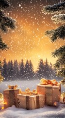 Poster - Sophisticated winter holiday scene with AI generated illustration