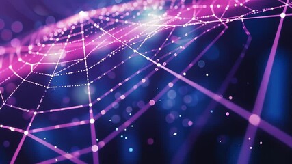Poster - Complex network of interconnected glowing nodes forming a web like structure, symbolizing big data, cyberspace, or the interconnected nature of information in the digital age