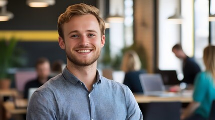 Poster - Startup founder smiling confidently in AI generated illustration