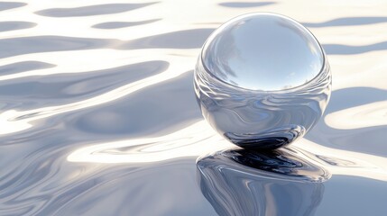 Poster - Polished chrome sphere reflection on water surface artistic tranquil environment modern aesthetic