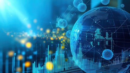 Poster - Dynamic digital globe with particle clouds global data visualization technology environment abstract perspective