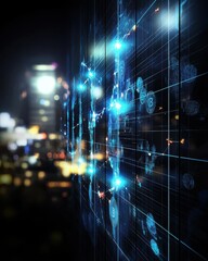 Poster - Dynamic digital data visualization urban cityscape abstract graphic art night environment high-tech concept