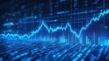 Poster - Dynamic financial growth visualization digital space infographic chart blue color palette abstract view economic concept