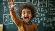 © SSTC AI Photo&Video - Excited to Learn: A young child with a vibrant personality and curly hair raises their hand in class, eager to participate in the lesson. Their enthusiasm is contagious.