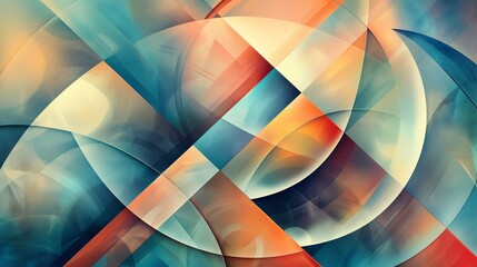Poster - Abstract art with overlapping circles and lines in teal, orange, and beige.
