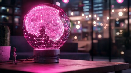 Aufkleber - Glowing globe on wooden table in modern setting.