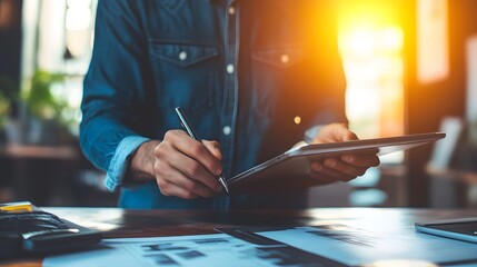 Poster - Professional designer sketching on a AI generated illustration