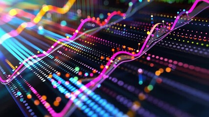 Poster - Big data flowing, showing colorful connections and statistics showing progress in a futuristic and technological representation of digital information
