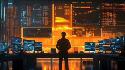 Poster - Professional trader monitoring live stock AI generated illustration