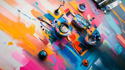 Fototapete - Robotic artist painting a vibrant AI generated illustration