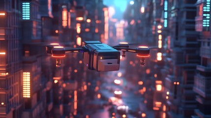 Poster - Robotic courier flying over a AI generated illustration