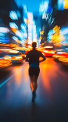 Poster - Runner jogging through a city AI generated illustration