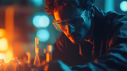 Poster - Scientist in safety goggles mixing AI generated illustration