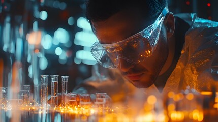 Poster - Scientist in safety goggles mixing AI generated illustration