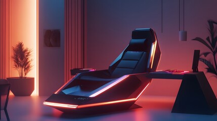 Poster - Sleek gaming chair glowing with AI generated illustration