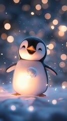 Poster - Smiling d style penguin holding AI generated illustration