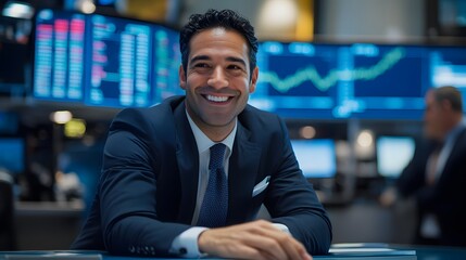 Poster - Smiling businessman leaning on a AI generated illustration