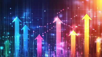 Poster - Vibrant Futuristic Chart with Arrows and Colorful Digital Effects