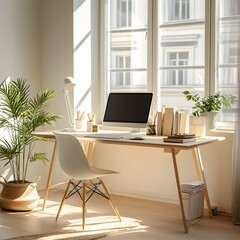 Poster - Modern minimalist home office with AI generated illustration