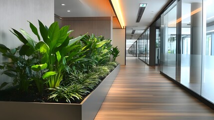 Poster - Modern office garden with lush AI generated illustration