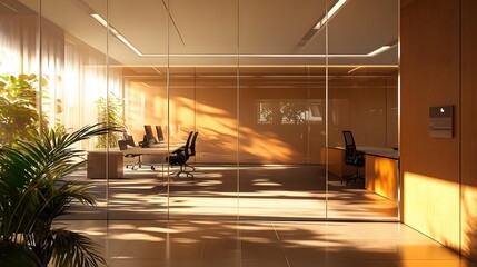 Poster - Modern office interior with dramatic AI generated illustration