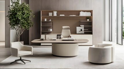 Poster - Modern office setup with neutral AI generated illustration