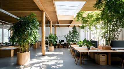 Poster - Modern office with bamboo furniture AI generated illustration