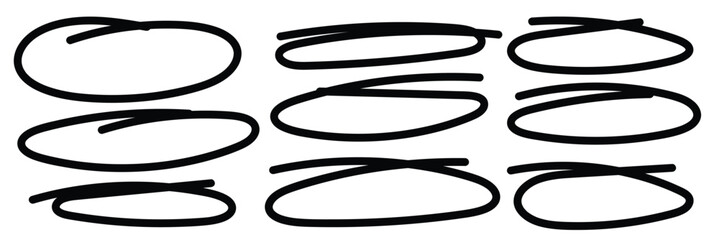 Poster - Set of hand drawn red circles and ovals. Highlight circle frames. Ellipses in doodle style. Vector illustration
