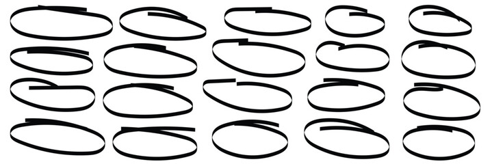 Poster - Set of doodle ellipses. Scribble ovals, bubbles to circle and highlight text. Handwriting horizontal ellipses isolated on white background. 