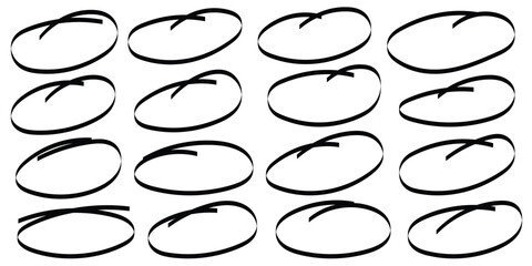 Poster - Set of doodle ellipses. Scribble ovals, bubbles to circle and highlight text. Handwriting horizontal ellipses isolated on white background. 