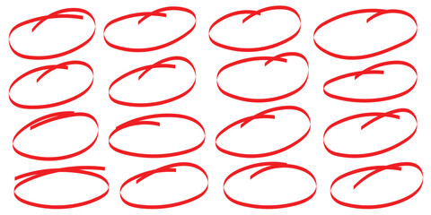 Poster - Set of hand drawn red circles and ovals. Highlight circle frames. Ellipses in doodle style. Vector illustration
