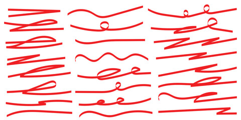 Poster - Hand drawn collection of different diary scribble lines and elements. Marker pen underline and strikethrough Editable strokes for Note book. Swift crossed and wavy highlight markers for scribbling pad