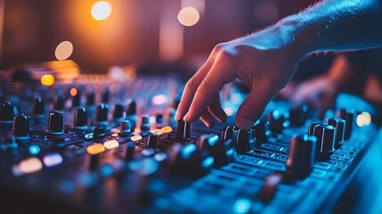 Poster - Music producer adjusting knobs on AI generated illustration