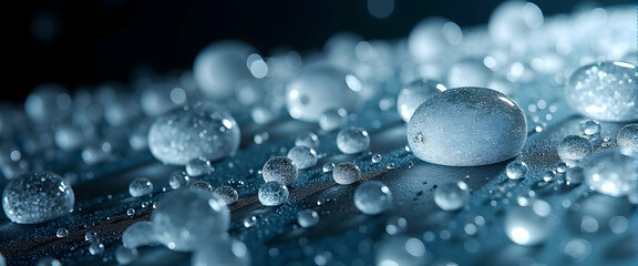 Poster - liquid jewels: macro photography of glistening water droplets on a dark surface. captivating detail!