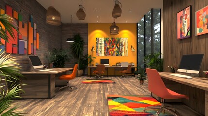 Poster - Open plan office with shared AI generated illustration